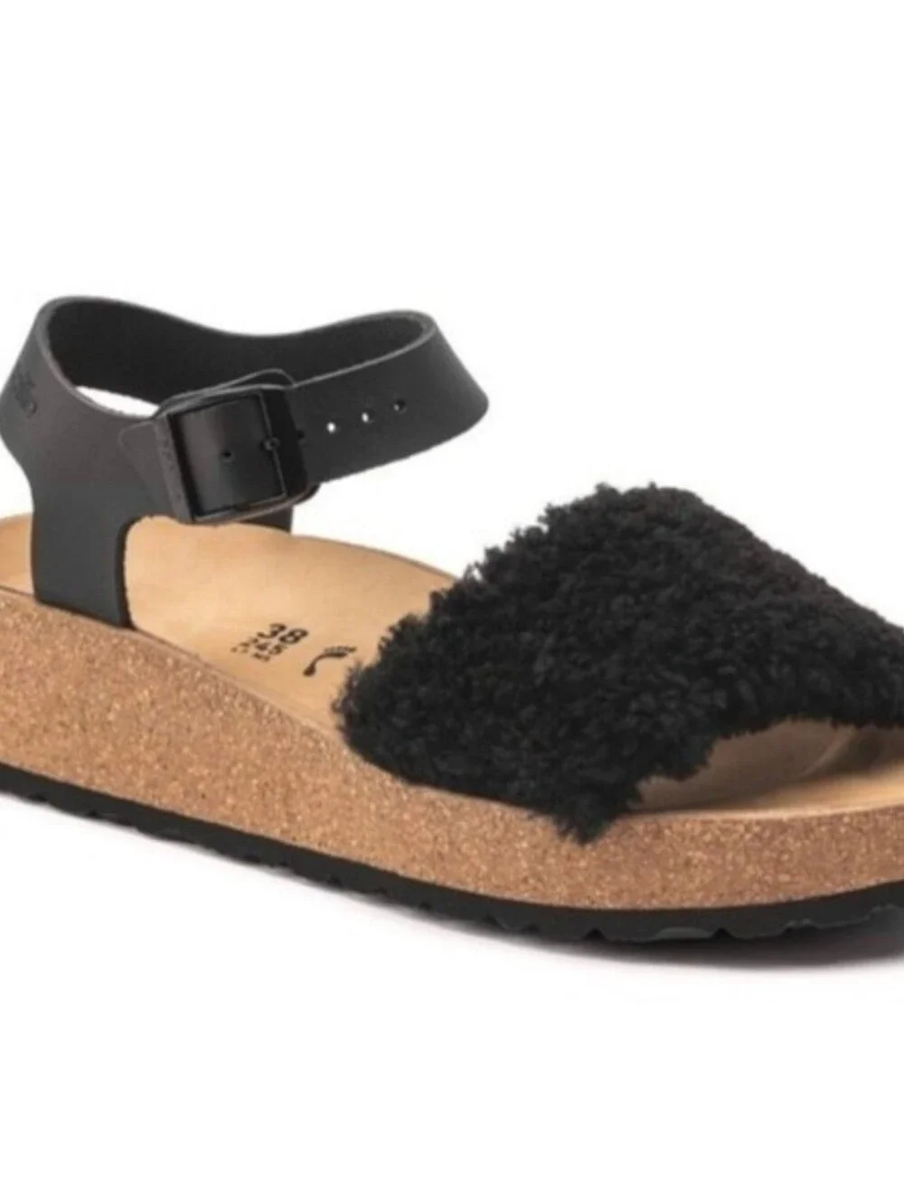Birkenstock Papillio Women's Glenda Shearling Ankle Strap Sandals Black 39 US 8